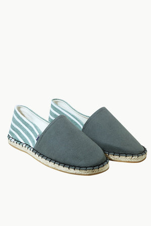 Green Canvas Striped Heel Espadrilles