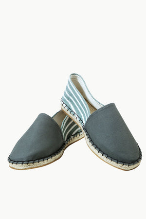 Green Canvas Striped Heel Espadrilles