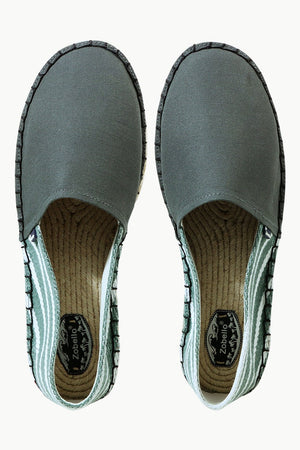 Green Canvas Striped Heel Espadrilles