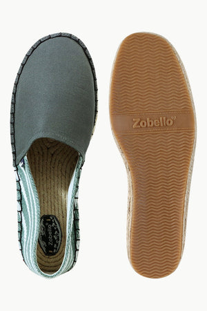 Green Canvas Striped Heel Espadrilles