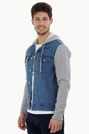 Knit Sleeves Denim Jacket