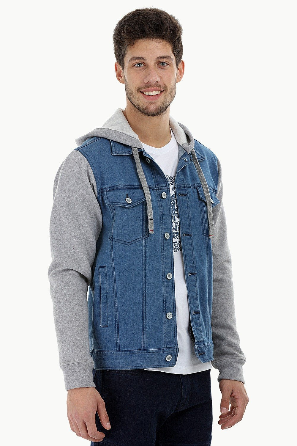 DAMGA JEANS Comfortable Pattern Text Printed Hooded Denim Buttoned Denim  Vest Black - Trendyol