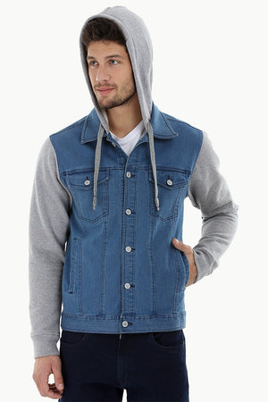 Knit Sleeves Denim Jacket