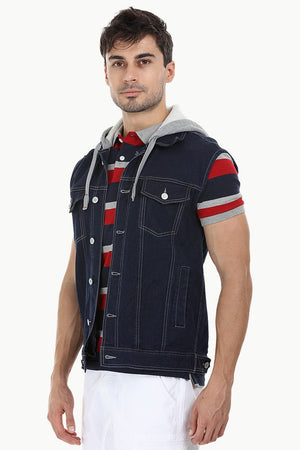 Hooded Sleeveless Denim Jacket