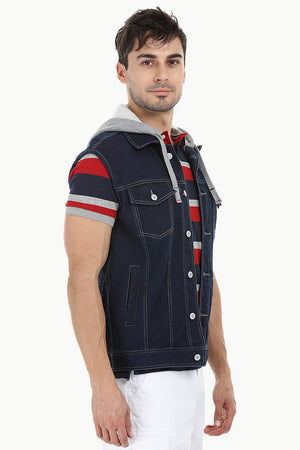 Hooded Sleeveless Denim Jacket