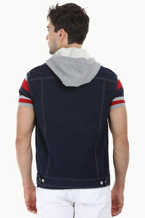 Hooded Sleeveless Denim Jacket