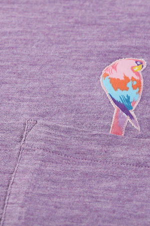 Lavender Parrot Embroidered T-Shirt