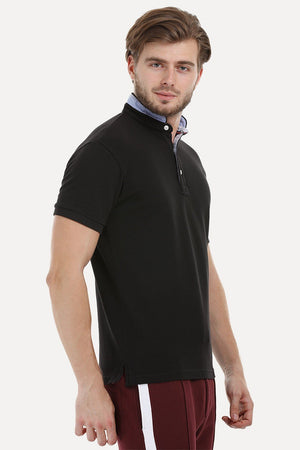 Mandarin Collar Black Polo T-Shirt