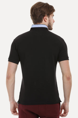 Mandarin Collar Black Polo T-Shirt