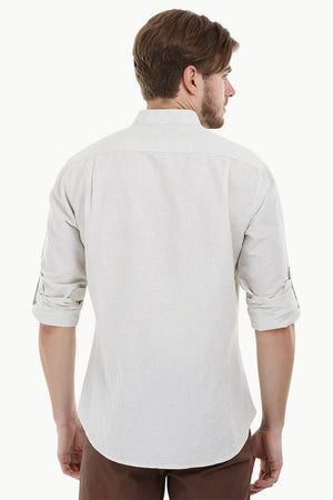 Mandarin Collar Chambray Shirt