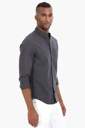 Mandarin Collar Solid Cotton Shirt
