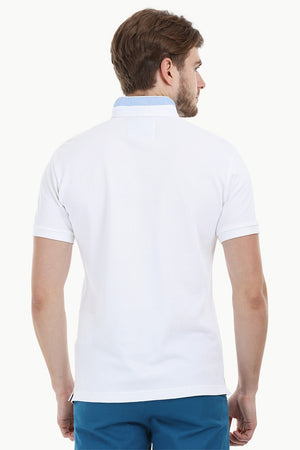 Mandarin Collar White Polo T-Shirt