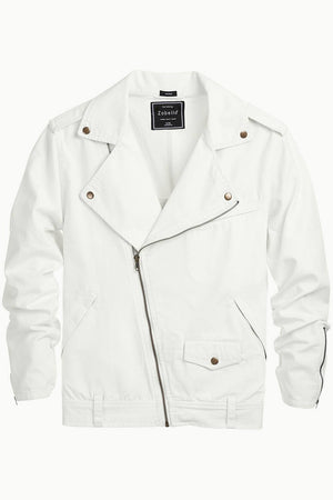 Mens Off White Biker Zipper Twill Denim Jacket