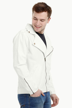 Mens Off White Biker Zipper Twill Denim Jacket