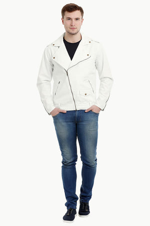 Mens Off White Biker Zipper Twill Denim Jacket
