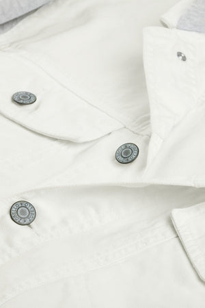 Men's Off WhiteKnit Sleeves Twill Denim Hood Jacket