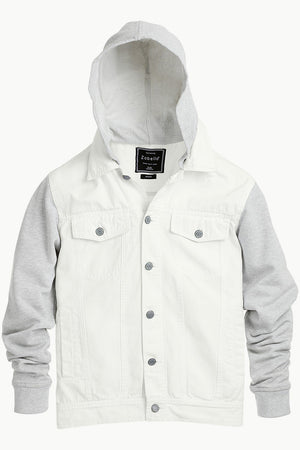 Denim jacket with white on sale hoodie
