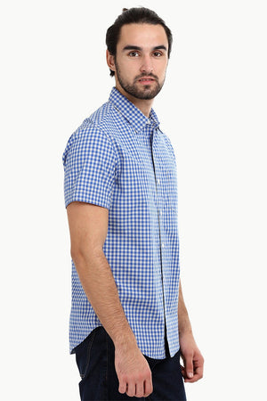 Men's Baby Blue Gingham Summer Shirt