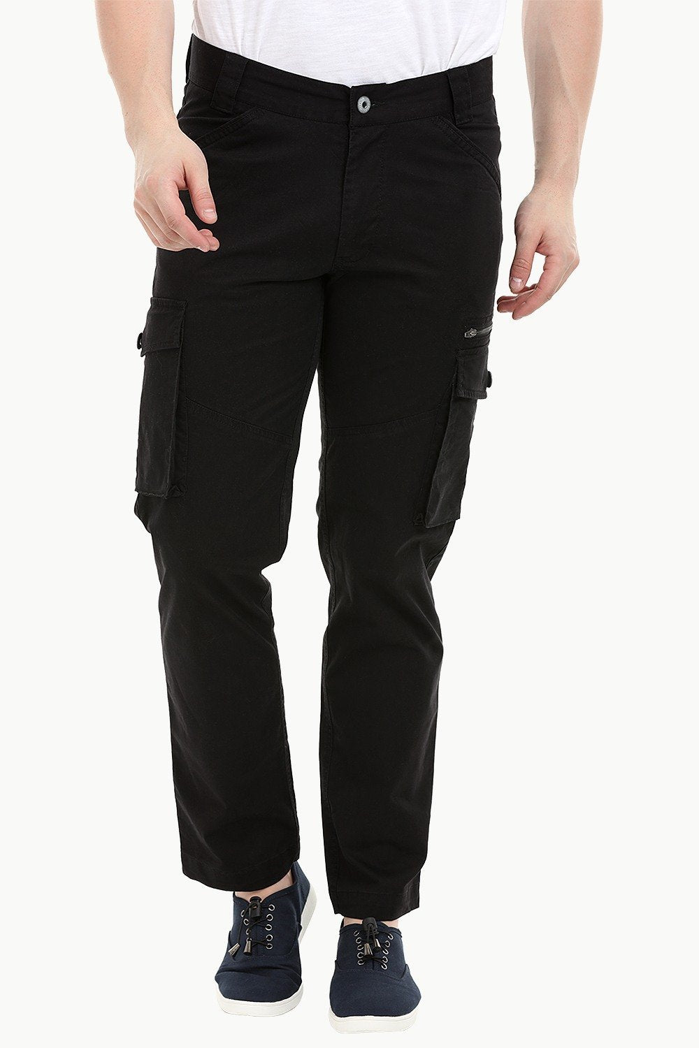 Buy Online Mens Black Pocket Twill Cargo Pants at Zobello