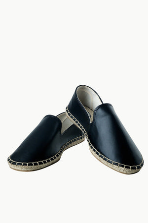 Men's Black Faux Leather Slip-On Espadrilles