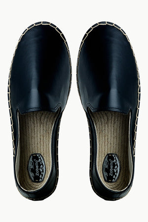 Men's Black Faux Leather Slip-On Espadrilles