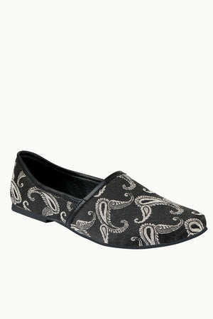 Mens Black Paisley Slip-On Juttis