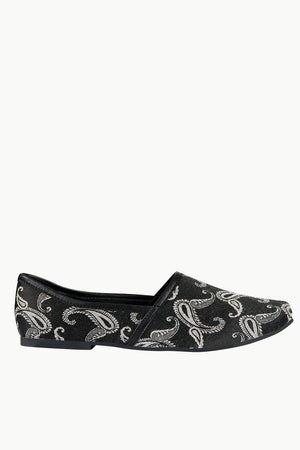 Mens Black Paisley Slip-On Juttis