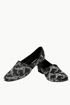 Mens Black Paisley Slip-On Juttis
