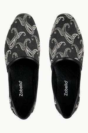 Mens Black Paisley Slip-On Juttis