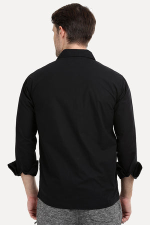Men's Buttoned Jet Black Shacket
