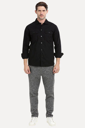 Men's Buttoned Jet Black Shacket