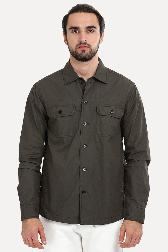 Men's Buttoned Olive Green Shacket