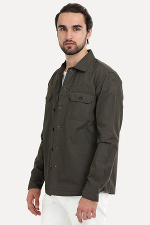 Men's Buttoned Olive Green Shacket