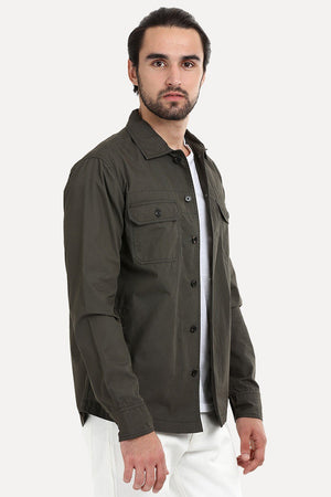 Men's Buttoned Olive Green Shacket