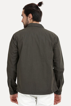 Men's Buttoned Olive Green Shacket