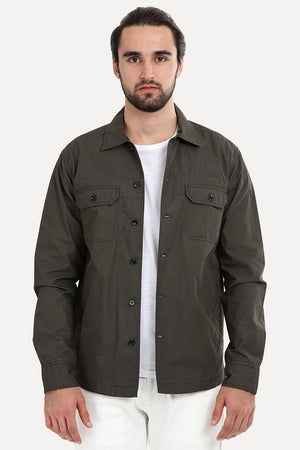 Men's Buttoned Olive Green Shacket