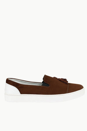 Men's Chocolate Faux Suede Tassel Plimsolls