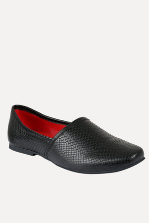 Men's Faux Leather Black Slip-On Juttis