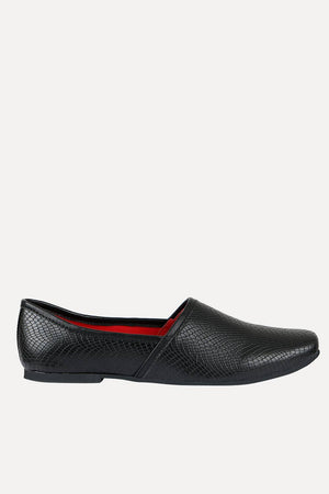 Men's Faux Leather Black Slip-On Juttis