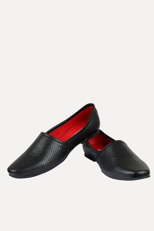 Men's Faux Leather Black Slip-On Juttis