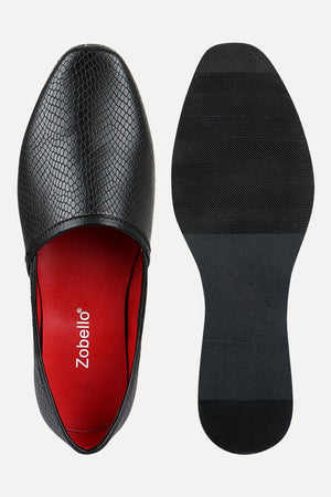 Men's Faux Leather Black Slip-On Juttis
