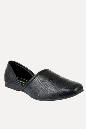 Mens Faux Leather Pattern Black Juttis