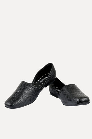 Mens Faux Leather Pattern Black Juttis