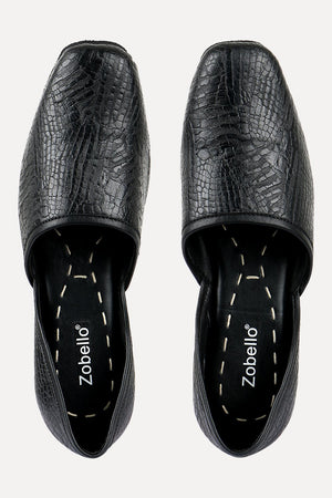 Mens Faux Leather Pattern Black Juttis