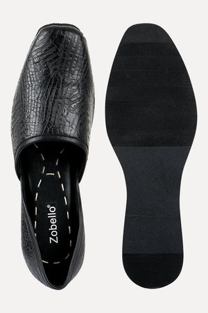 Mens Faux Leather Pattern Black Juttis
