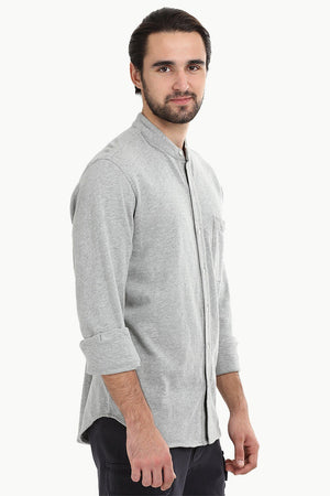 Men's Heather Grey Knit Mandarin Shirt
