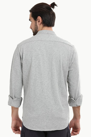 Men's Heather Grey Knit Mandarin Shirt
