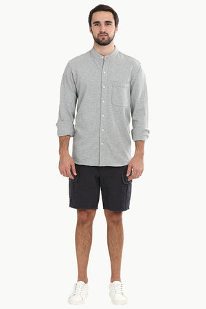 Men's Heather Grey Knit Mandarin Shirt