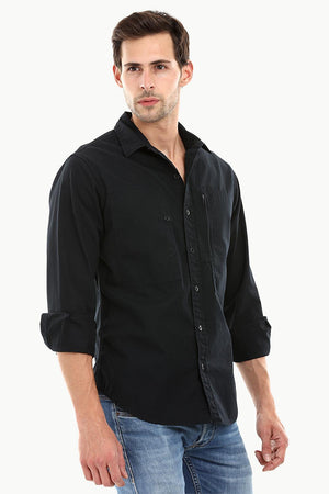 Men's Jet Black Casual Twill Shirt