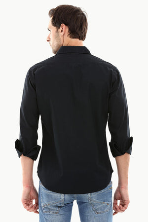 Men's Jet Black Casual Twill Shirt